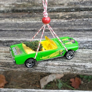 Car & Tree Ornament. 1965 Mustang Ornament. Classic Rock. Perfect Gift. Unique, Christmas, Holiday, Anniversary. Kids. Miniature. Music