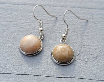 Petoskey Stone Earrings. Fossilized Coral. Wedding, Christmas Gift, Anniversary Gift. Michigan. Bead Earrings