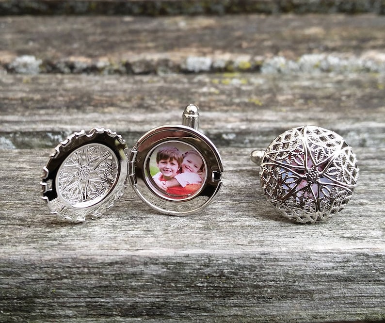 Custom Photo Cufflinks. Wedding, Men, Anniversary, Father's Day, Christmas Gift, Dad, Birthday. Gifts For Men. Locket Cufflinks image 1