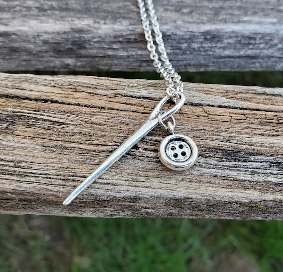 Needle & Button Necklace. Gift For Mom, Anniversary Gift, Birthday, Quilter, Sewing Gift