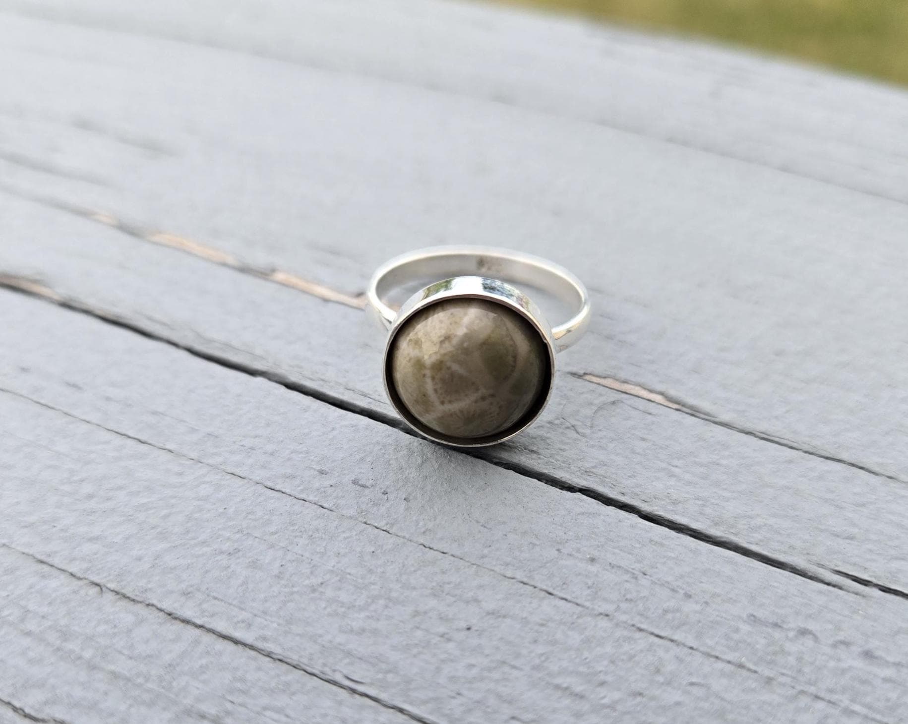 Petoskey Stone Ring. Sterling Silver, Size 6 3/4. Fossilized Coral. Wedding, Christmas Gift, Anniversary Gift. Michigan Gift, Gift For Her
