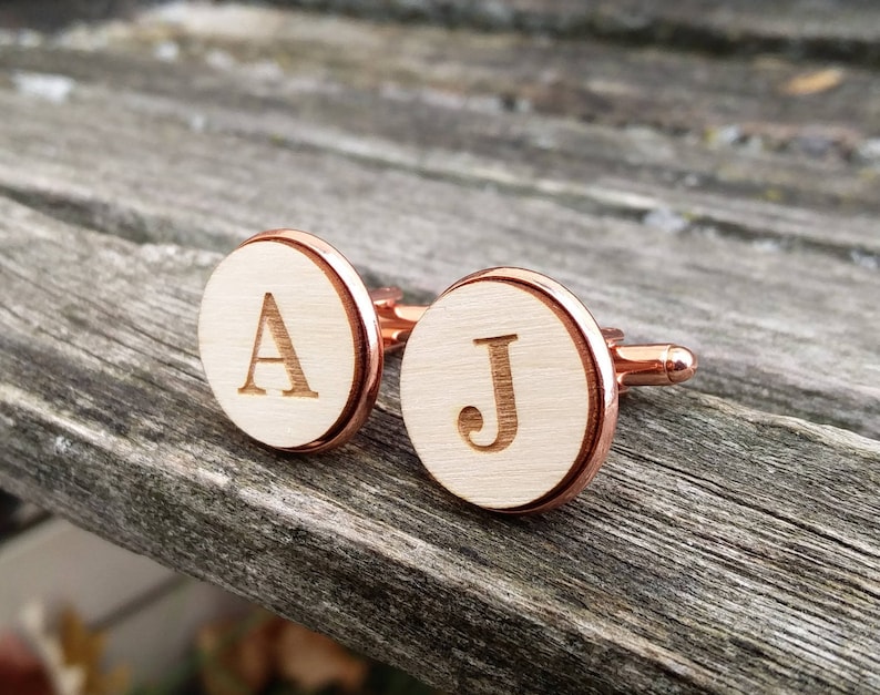Custom Monogram Cufflinks Valentine/'s Day Groomsmen Fifth Anniversary Gift Wood Wedding Men Groom Gift Personalized Monogram