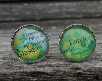 Vintage UK Map Cufflinks.  Wedding, Christmas Gift, Dad, Groom, Anniversary. Birthday. England, Ireland, Scotland