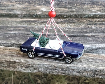 Car & Tree Ornament. 1965 Mustang Ornament. Perfect Gift. Unique, Christmas, Holiday, Anniversary. Kids. Model, Miniature