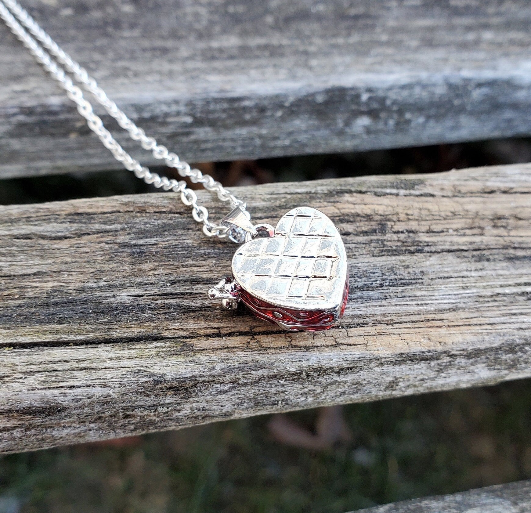Red Heart Locket Necklace. Anniversary Gift Birthday Valentines