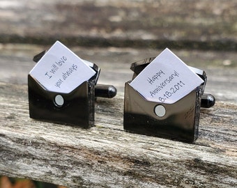 Personalized Envelope Cufflinks. CHOOSE YOUR COLOR. Wedding, Men, Groom Gift, Anniversary, Birthday, Customized Cufflinks