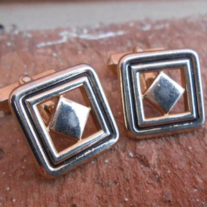 Vintage Modern Cufflinks. Gold Tone. Wedding, Men&#39;s Christmas Gift, Dad.