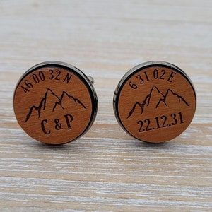 Custom Mountain Cufflinks. Personalized. Monogram, Date. Wedding, Groom Gift, Fifth Anniversary Gift. Groomsmen. Wood.