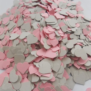 Over 2000 Mini Confetti Hearts. Light Grey & Pink Mix. Wedding, Party Decorations. Choose Your Colors.