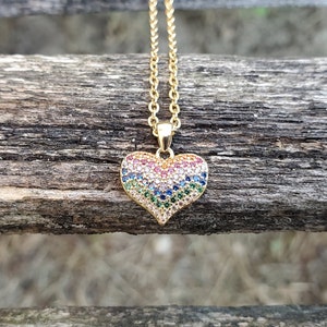 Rainbow Heart Necklace. Wedding Gift, Bridesmaid, Mom, Anniversary Gift, Gay Pride, Gifts For Women