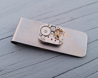 Steampunk WATCH Money Clip. Groomsmen Gift, Groom, Anniversary, Birthday. Wedding, Men. Vintage Watch, Wallet.