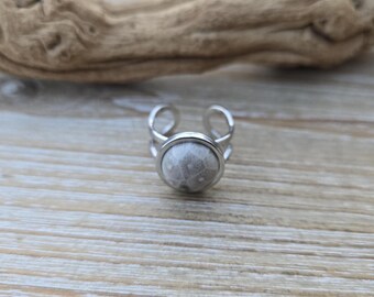 Petoskey Stone Ring. 14mm, Silver Colored Stainless Steel. Fossilized Coral. Wedding, Christmas Gift, Anniversary Gift. Michigan