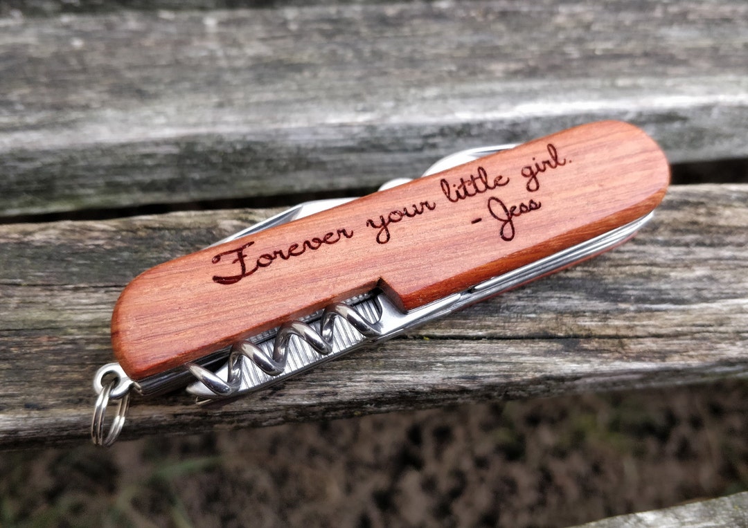 Custom Pocket Knife, Laser Engraved Wood. Wedding, Men, Groomsmen Gift