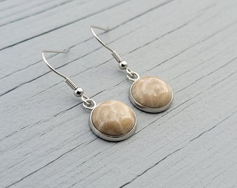 Petoskey Stone Earrings. Fossilized Coral. Wedding, Christmas Gift, Anniversary Gift. Michigan. Bead Earrings