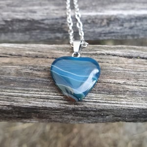 Blue Heart Necklace, Faux Agate. Gifts For Mom, Anniversary, Birthday, Wedding, Christmas Gift, Gifts For Her