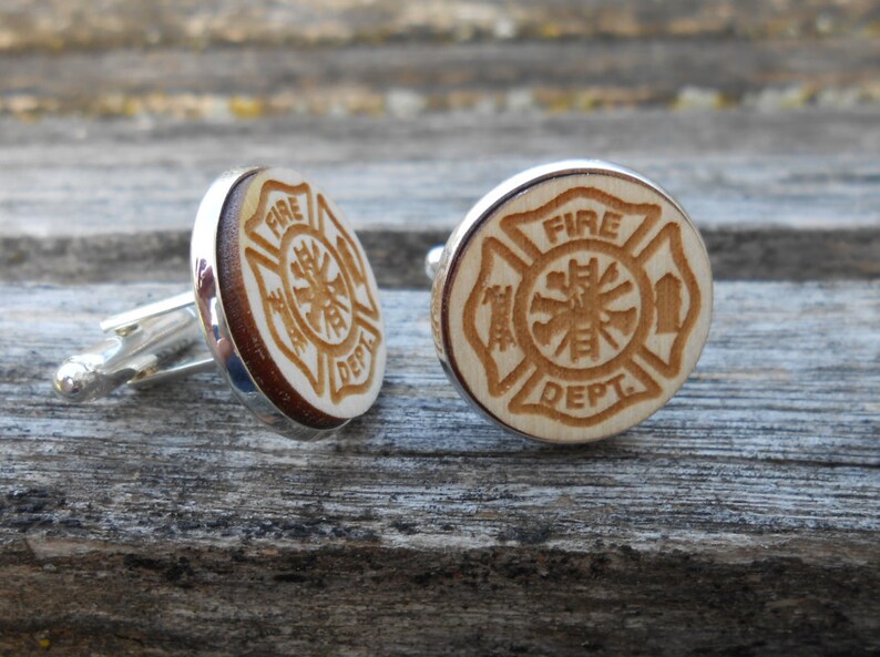 Dad Groomsmen Fire. Laser Engraved Firefighter Maltese Cross Cufflinks Groom Wedding Men Christmas Gift