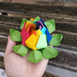 Rainbow Origami Lotus. Unique Gift, Anniversary, Favor. Pride Gift, Birthday Gift, Gift For Her, Rainbow Flowers, Paper Flowers