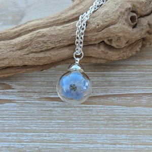 Forget Me Not Necklace. Real Pressed Flower Necklace. Gift For Bridesmaids, Anniversary, Birthday, Mom. Dried Flower Necklace. Glass