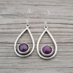 Purple Copper Turquoise Earrings. Dangle Earrings. Wedding, Anniversary Gift, Christmas Gift, Gift For Mom, Birthday Gift.