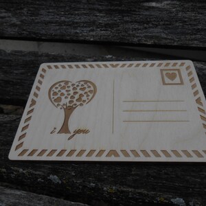 Cartão postal de madeira personalizado, cartão postal personalizado. Gravado a laser. Dia dos Namorados, Quinto aniversário, presente para ela, presente para ele. Convites de casamento