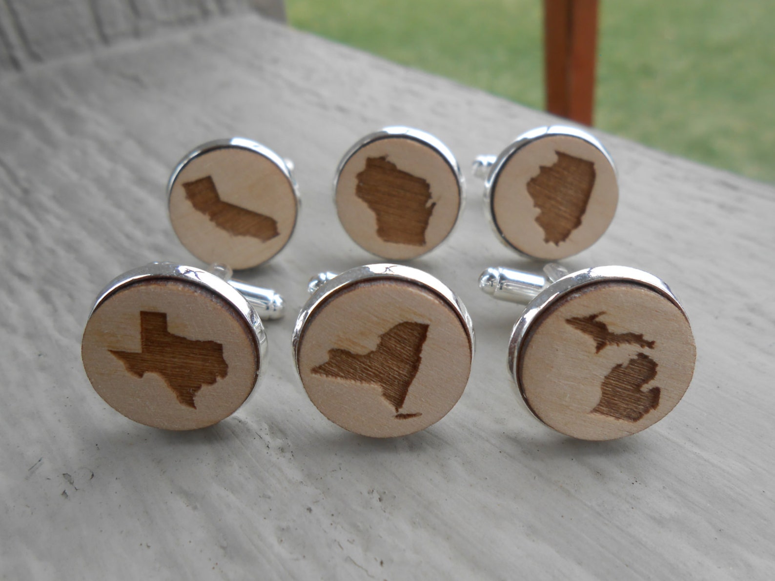Wood STATE Cufflinks. VIRGINIA. Laser Engraved. Wedding Etsy