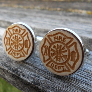 Firefighter Maltese Cross Cufflinks. Laser Engraved. Wedding, Men Christmas Gift, Dad, Groom, Groomsmen, Fire.