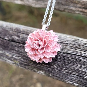 I Love You Dahlia Paper Flower Necklace. Wedding, Bridesmaid Gift, Birthday, Gift, Women, First Anniversary, Valentine&#39;s Day
