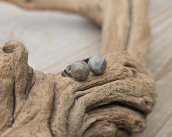 Zarte Petoskey-Ohrstecker. 6 mm. Fossilisierte Koralle. Geschenkidee: Hochzeit, Jahrestag, Weihnachten, Muttertag, Geburtstag.