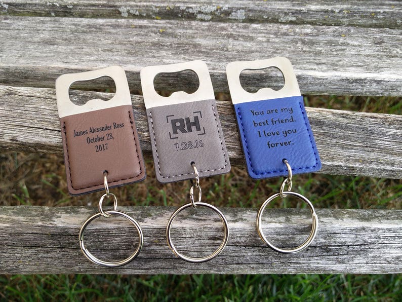 Customized Bottle Opener Leather Keychain. Laser Engraved. Etsy