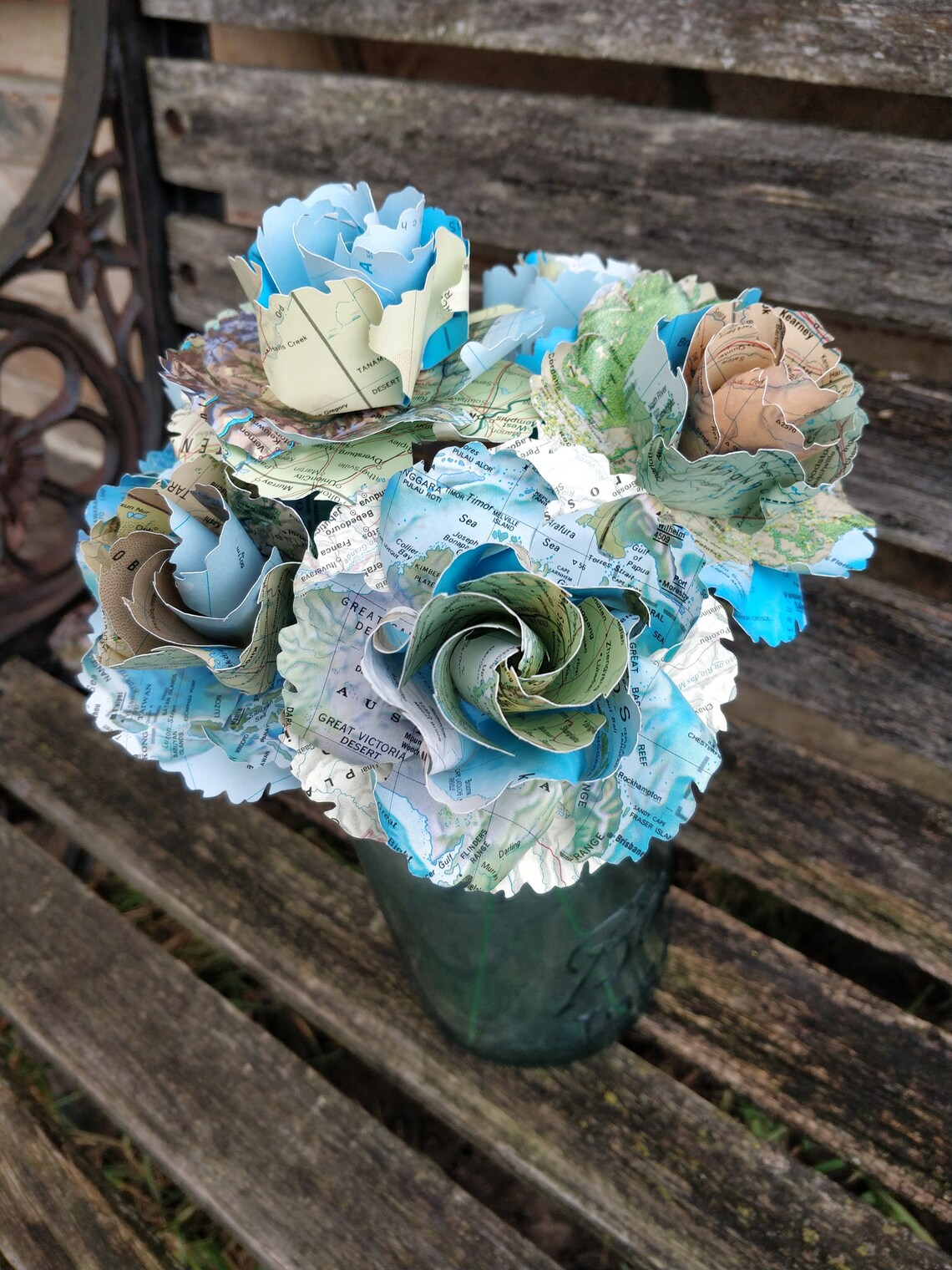 Map Flowers, Half Dozen Wild Roses. Centerpiece, Wedding, Paper Flower ...