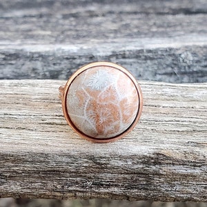 Petoskey Stone Ring. Rose Gold Colored. Fossilized Coral. Wedding, Christmas Gift, Anniversary Gift. Michigan