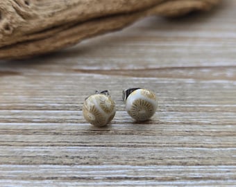 Petoskey Stone Earrings. 8mm Stud Earrings. Fossilized Coral. Wedding, Anniversary Gift, Christmas Gift, Gift For Mom, Birthday Gift.