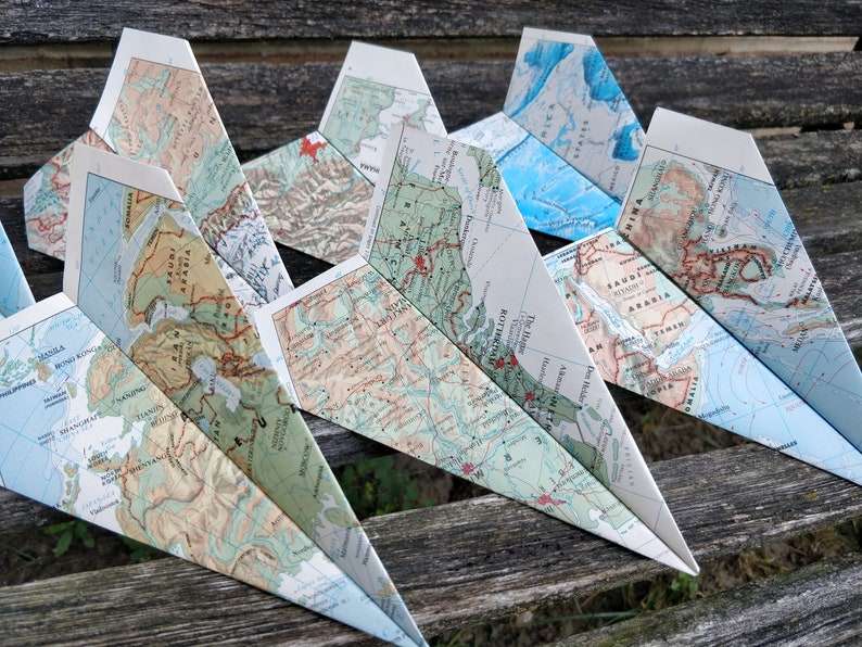 FLYING Map Paper Airplanes. Wedding Decoration, Party, Birthday, Travel Wedding, Escort Card, Kids, Children, Fun Favor, Unique Game image 5