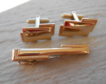 Vintage Abstract Gold Cufflinks & Tie Clip  Christmas, Wedding, Men's, Groomsmen Gift, Dad.