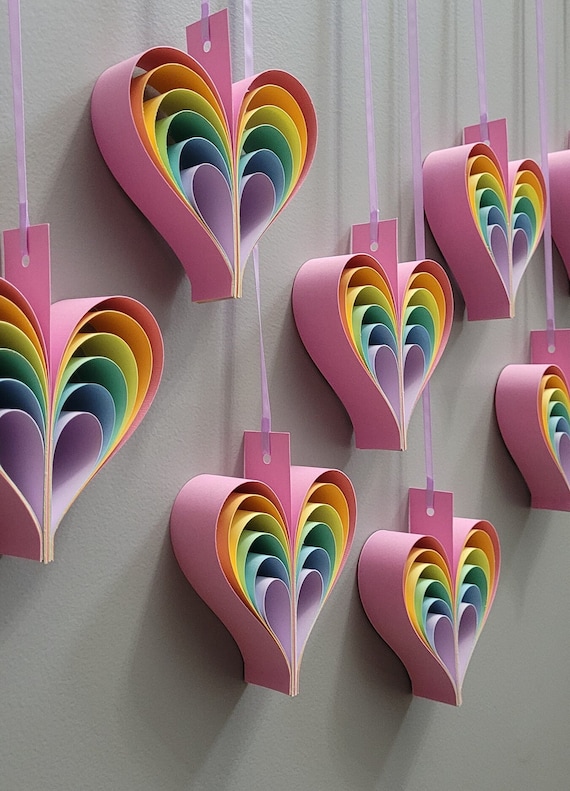10 Pastel RAINBOW HEARTS. Wedding, Shower Decoration, Home Decor. Rainbow Garland. Baby Shower, Pride Celebration