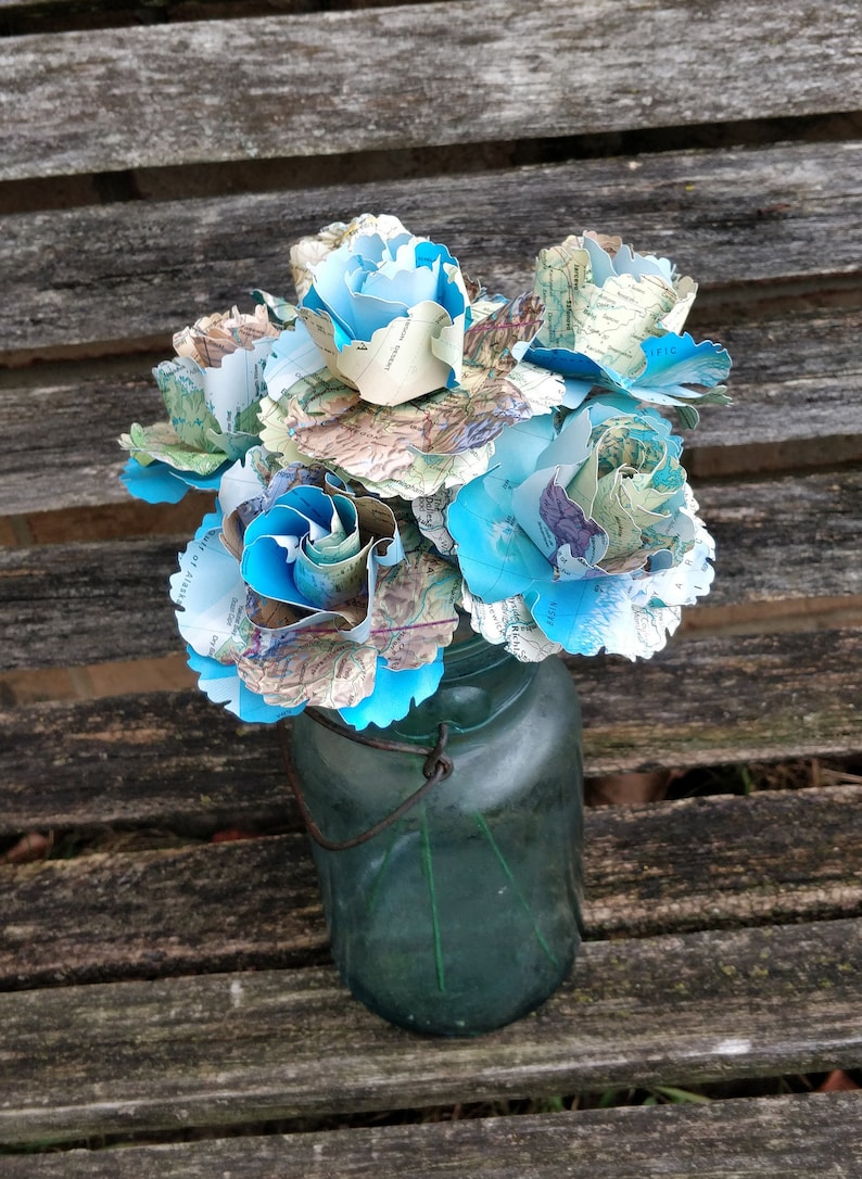 Map Flowers, Half Dozen Wild Roses. Centerpiece, Wedding, Paper Flower ...