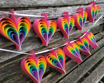 10 RAINBOW HEARTS. Wedding, Shower Decoration, Home Decor. Rainbow Garland. Custom Orders Welcome.