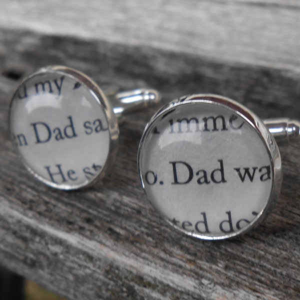 DAD Cufflinks. Book Pages. Father of the Bride, Father's Day, Men's Christmas Gift, Dad. Silver Plated