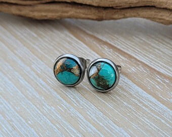 Turquoise Earrings. 10mm Stud Earrings. Wedding, Anniversary Gift, Christmas Gift, Gift For Mom, Birthday Gift.