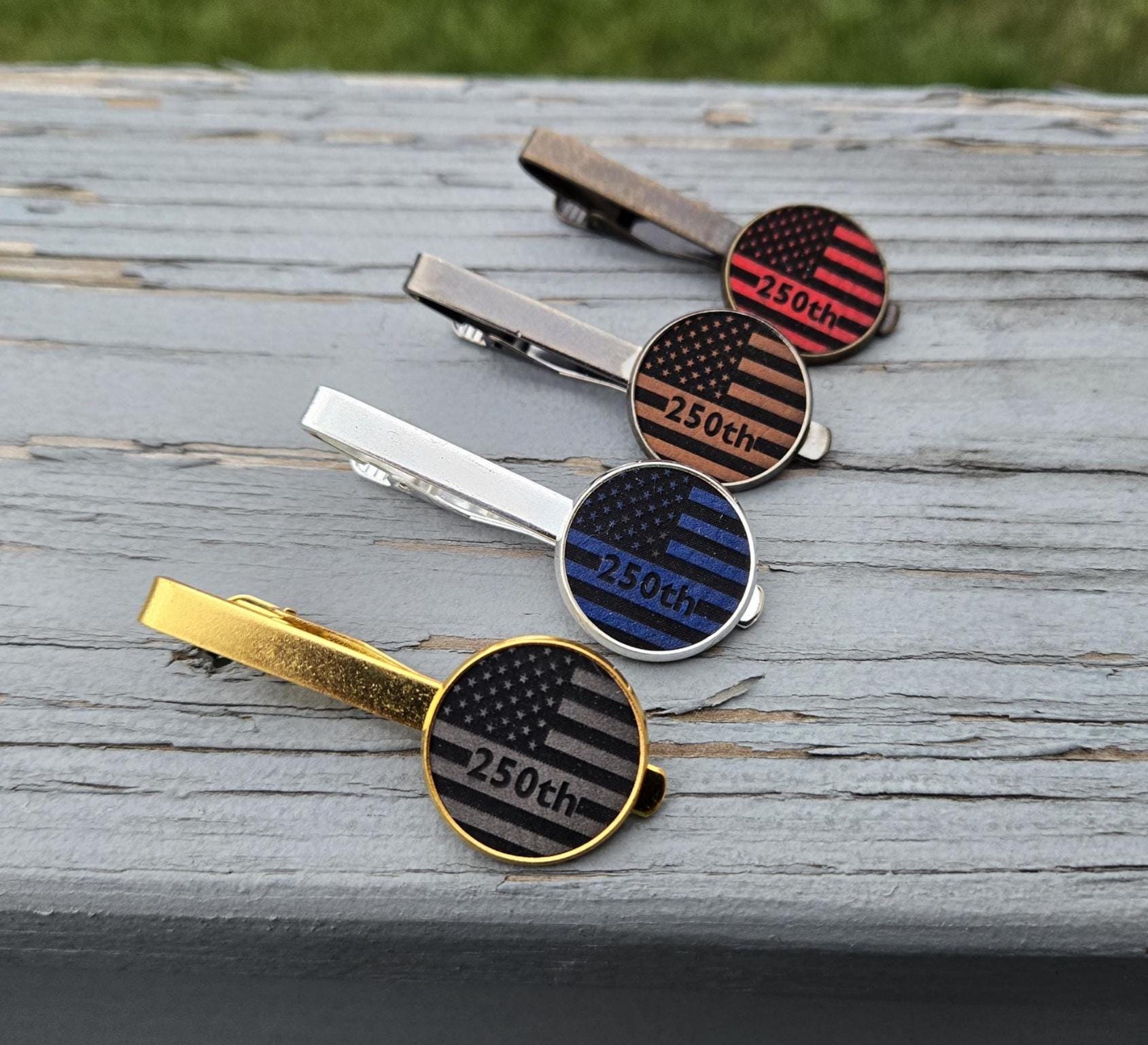 America's 250th Anniversary Tie Clip. Leather, Laser Engraved. Wedding, Groom, Groomsmen Gift, Dad, Fourth of July, Flag