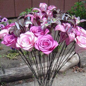 Rose & Lily Centerpiece. CHOOSE YOUR COLORS, Flowers. Wedding, Shower, Party, Gift.
