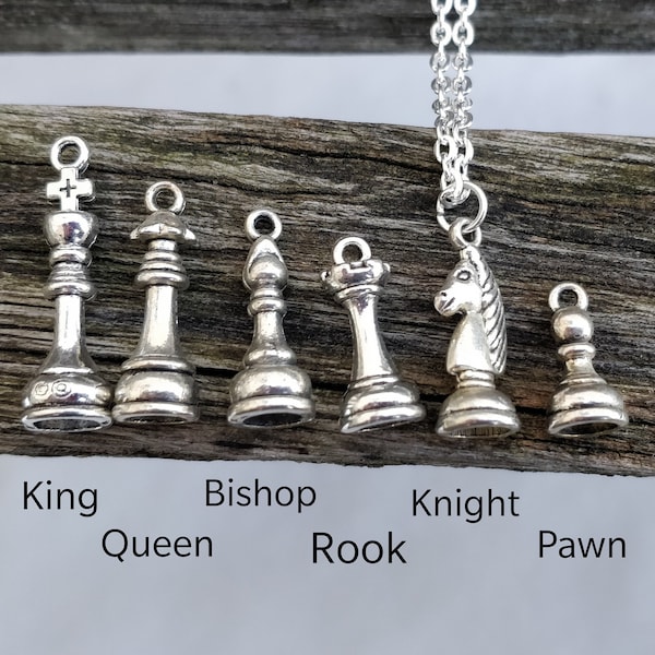 Chess Piece Necklace. CHOOSE YOUR PIECE! Gift For Wedding, Bridesmaids, Groomsmen, Dads, Anniversary, Birthday, Christmas.
