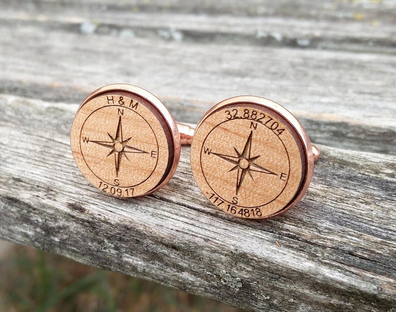 Custom Coordinate Cufflinks. Compass, Personalized Monogram. Wedding ...