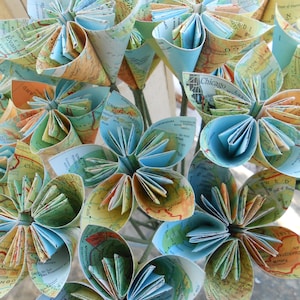 Vintage Map Paper Flower Bouquet, World Map. Origami Paper Flowers ...