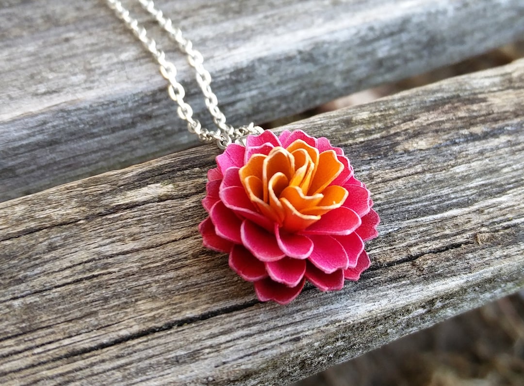 Dahlia Flower Necklace. CHOOSE YOUR COLOR Wedding, Bridesmaid Gift