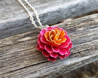 Dahlia Flower Necklace. CHOOSE YOUR COLOR!  Wedding, Bridesmaid Gift, Birthday, Gift, Women, First Anniversary. Plum Purple