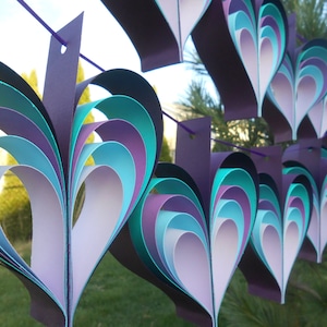 Purple & Turquoise Heart Garlands. 10 Hearts. Wedding, Shower Decoration, Home Decor. Custom Orders Welcome. Teal