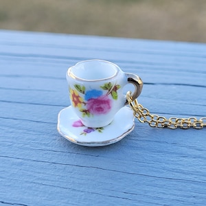 Teacup Necklace. Gifts For Her, Gift For Mom, Anniversary Gift. Birthday. Alice In Wonderland. image 1