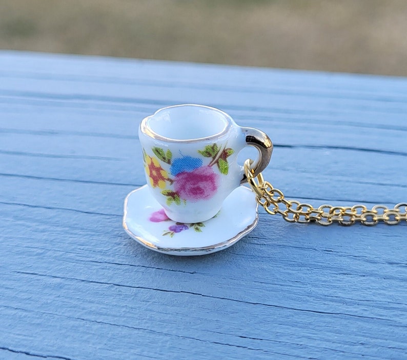 Teacup Necklace. Gifts For Her, Gift For Mom, Anniversary Gift. Birthday. Alice In Wonderland. image 1