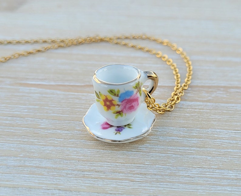 Teacup Necklace. Gifts For Her, Gift For Mom, Anniversary Gift. Birthday. Alice In Wonderland. image 3